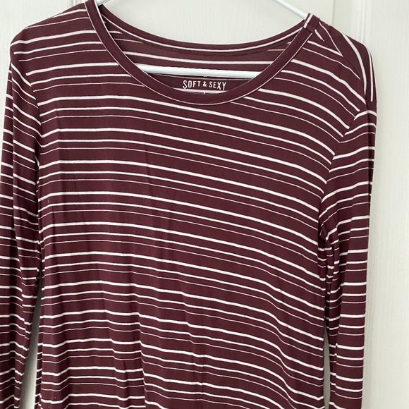 AE STRIPED BURGUNDY SWEATER SHIRT - Picture 1 of 2